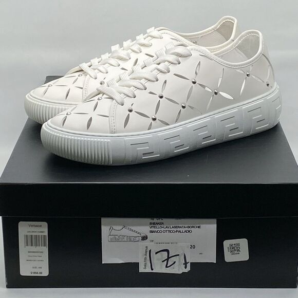 Versace Laser-Cut Low-Top Leather Sneakers size 42/us size 9 - Picture 12 of 14